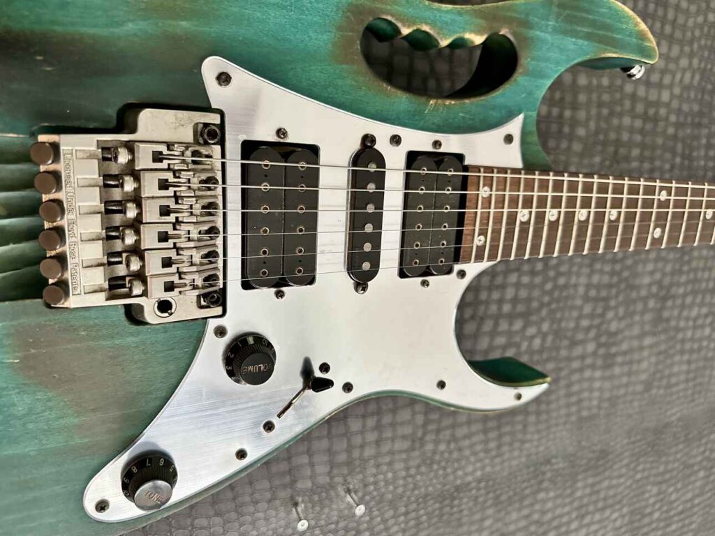 A HSH pickup configuration on an Ibanez Jem BSB.
