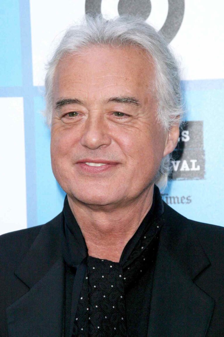 Portrait photo of guitarist Jimmy Page of the legendary band Led Zeppelin.