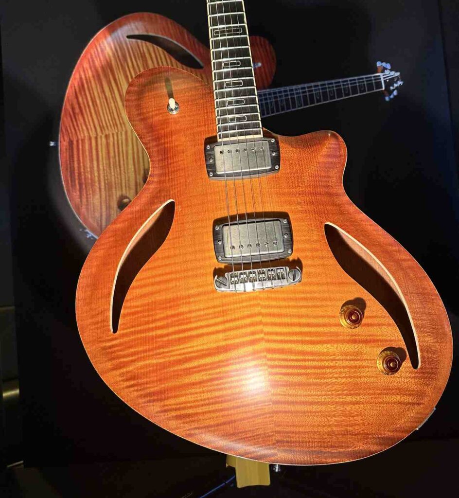 A boutique guitar with a translucent finish.