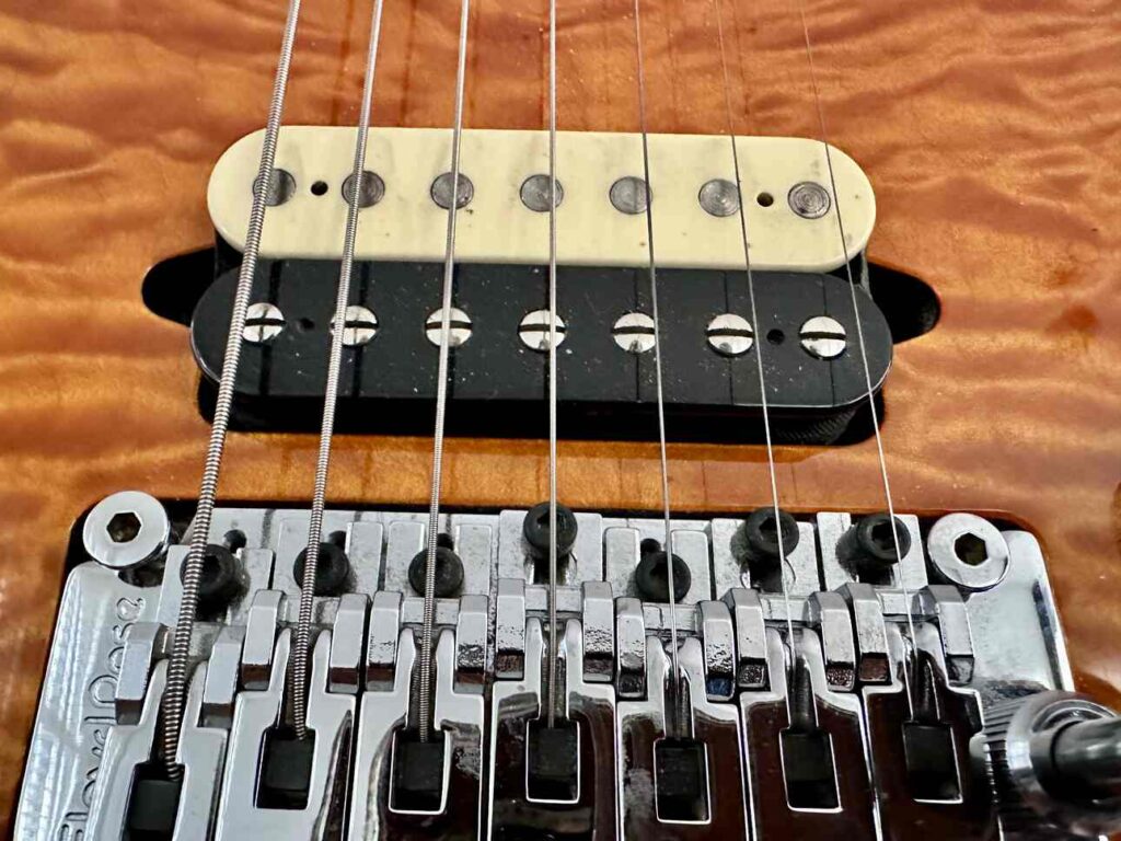 Suhr pickups on a Suhr custom-made 7-string electric guitar.