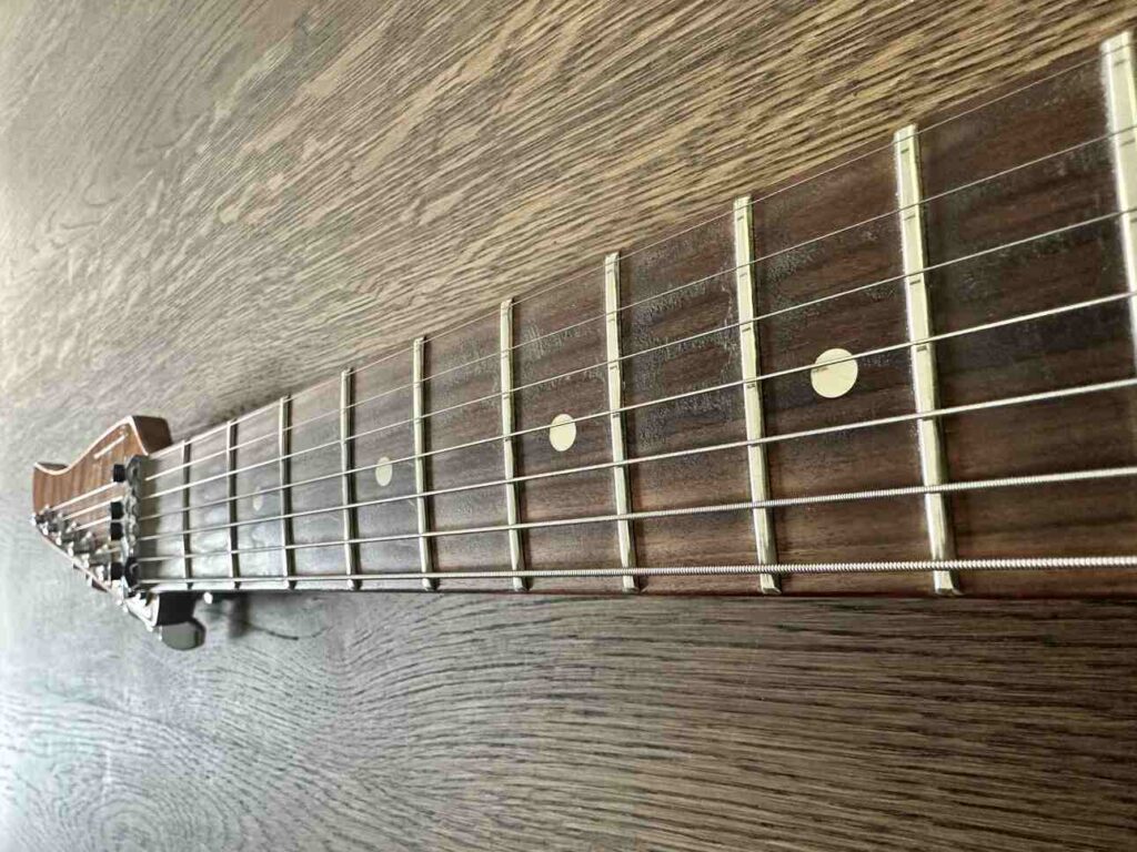 Tapered neck on a Suhr Modern 7-string electric guitar.