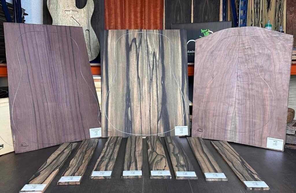 Unique pieces of tonewood displayed at Maderas Barber